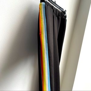 Black heavy leggings with rainbow decor on the sides